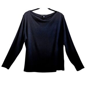Banana Republic Comfy Chic Women XXL Black Ribbed Boat Neck Long Sleeve Knit Top